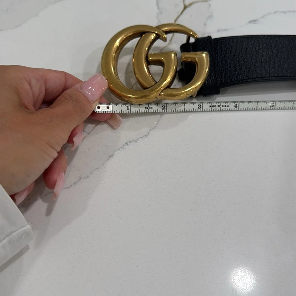 Gold and Black Gucci Belt. GG Marmont Wide Belt
